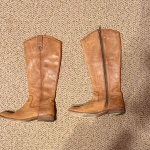Frye Tan Leather Boots with Button Detail